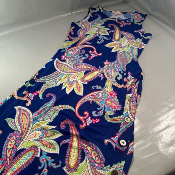 Philosophy Republic Sleeveless Paisley Maxi Stretch Dress Long Boho Slit Button - Picture 13 of 16